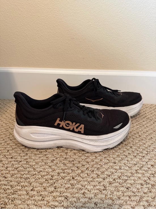 Hoka Shoes - Hoka Bondi 9 Sneakers - Black with Rose Gold Accents
